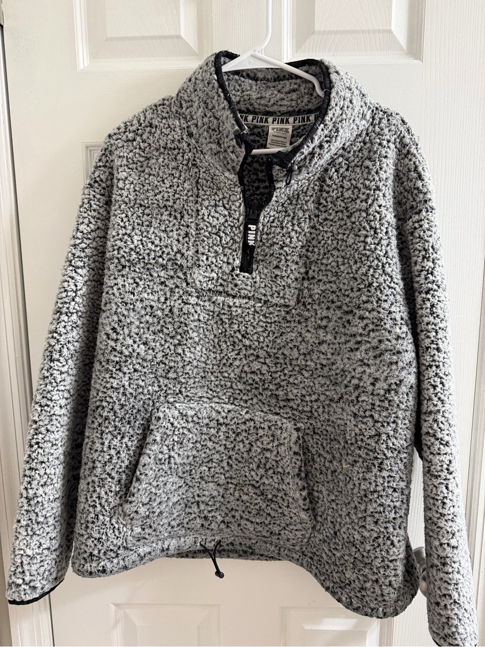 PINK Victoria's Secret Gray Sherpa Quarter-Zip Pullover Sweater XL